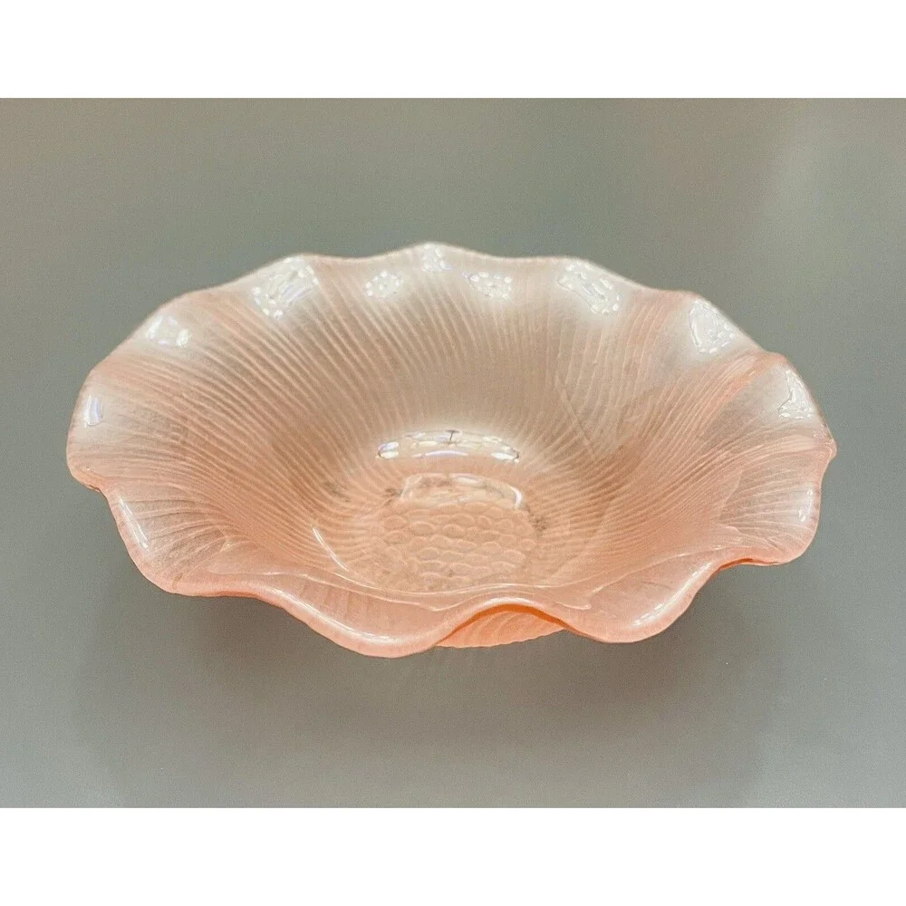 VTG Depression Glass Laslo for Mikasa Pink Bowl Japan Ruffled Edge Decorative